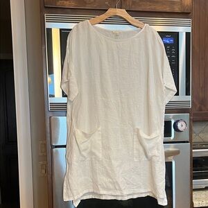 NWOT EILEEN FISHER 100%ORGANIC LINEN white TUNIC/DRESS/COVERUP, split hem size L